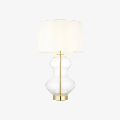 Perch and Parrow Cleo Shaped Table Lamp in Brass with White Shade