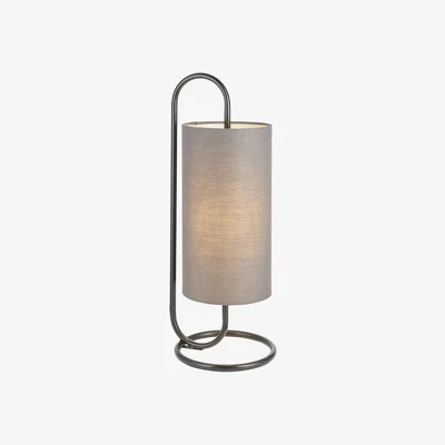Perch and Parrow Lilith Table Light in Matt Black with Grey Fabric