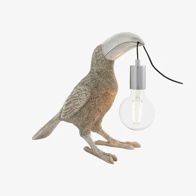 Perch and Parrow Touker the Toucan Table Lamp in Antique Silver