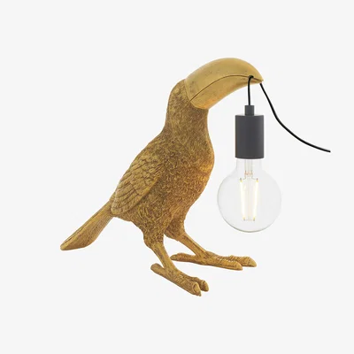 Perch and Parrow Touker the Toucan Table Lamp in Antique Gold