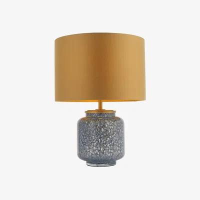 Perch and Parrow Pamela Blue Mottled Glass Table Lamp with Gold Shade