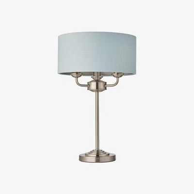 Pagazzi Highclere 3 Light Brushed Chrome & Duck Egg Table Lamp