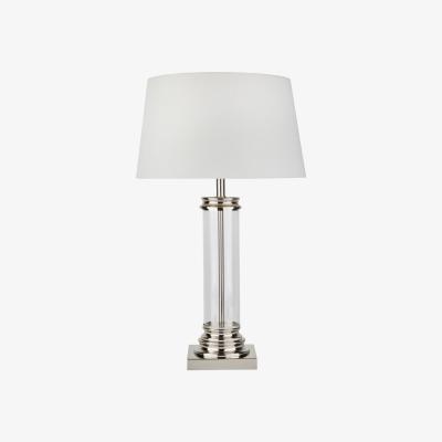 Pagazzi Pedestal Polished Chrome 62cm Table Lamp with Glass Column and Cream Shade