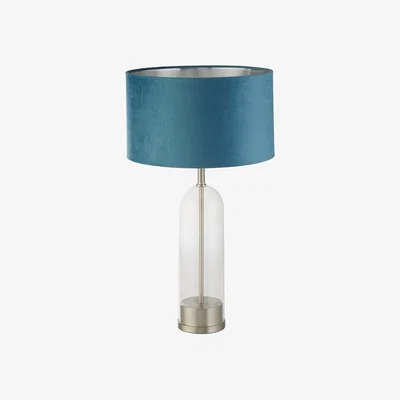 Pagazzi Oxford Glass and Teal Velvet Shade Table Lamp