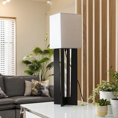 Quatropi Quatropi Table Lamp Black Valchromat & Black Cord - Grey Chintz