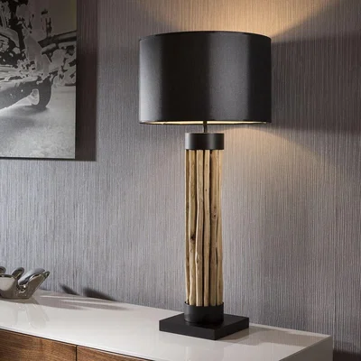 Quatropi Beautiful tall Modern Designer driftwood Table Lamp/Light Black Shade