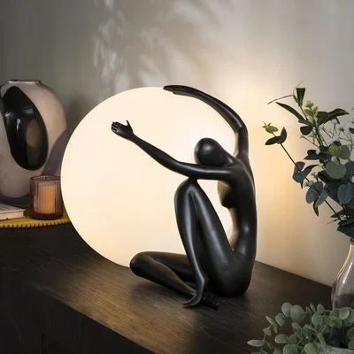 Quatropi Modern Abstract Table Lamp Large Ball Woman Figure in Black