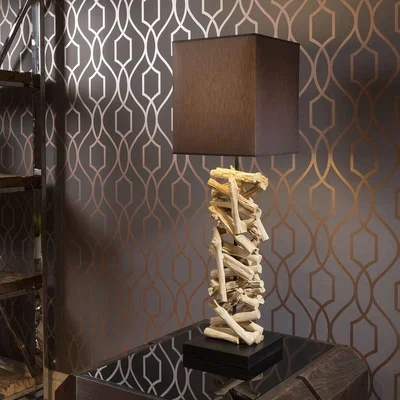 Quatropi Stunning Unique Modern Stacked Driftwood table lamp Black shade Lusaka