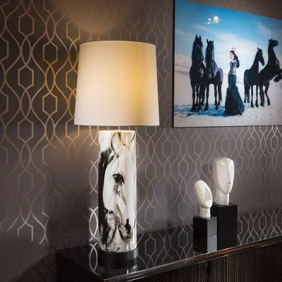 Quatropi Large Table Lamp White Ceramic Stem Painted Horse Head Equestrian Wht