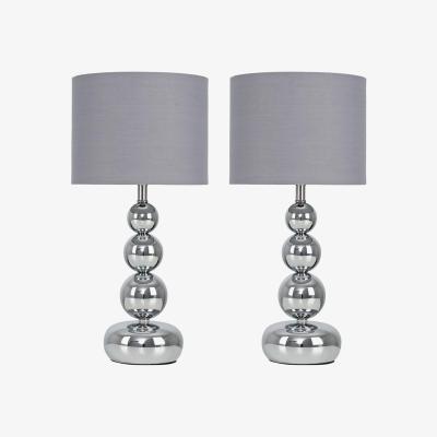 The Range Pair Of Modern Polished Chrome Stacked Ball Table Lamps With Grey Shades - Chrome