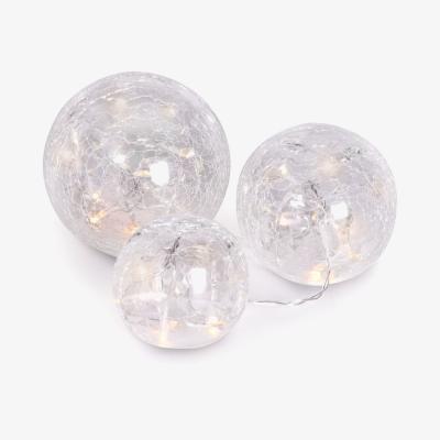 The Range Set of 3 - Fairy Light Crackle Glass Orbs - Clear
