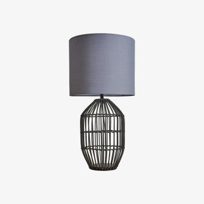 The Range Contemporary Matt Black Rattan Cylinder Table Lamp With Dark Grey Shade - Matt Black