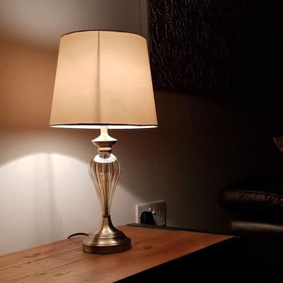 The Range Denton Glass Table Lamp with a Champagne Lampshade - Antique Brass