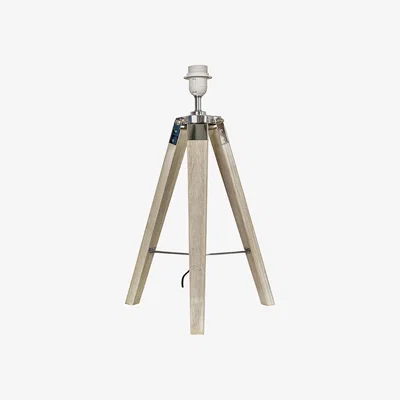 The Range Modern Distressed Wood And Silver Chrome Tripod Table Lamp Base - Brown
