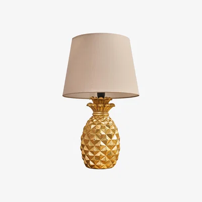 The Range Contemporary Pineapple Design Gold Effect Table Lamp With Beige Shade - Gold