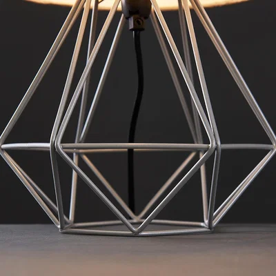 The Range Pair Of Modern Grey Metal Basket Cage Style Table Lamps With Grey Fabric Shade - Grey