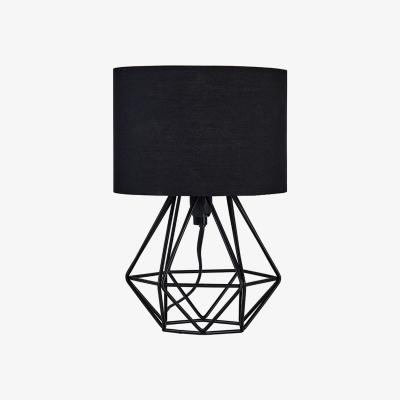 The Range Modern Small Satin Black Metal Basket Cage Table Lamp With Black Fabric Shade - Black