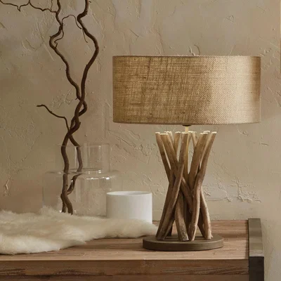 The Range Rustic Driftwood Hessian Table Lamp - Beige