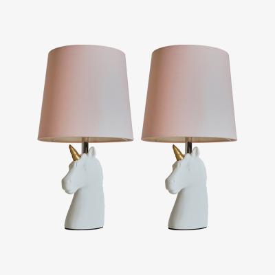 The Range Pair Of Gloss White And Gold Ceramic Unicorn Table Lamps With Pink Light Shades - White