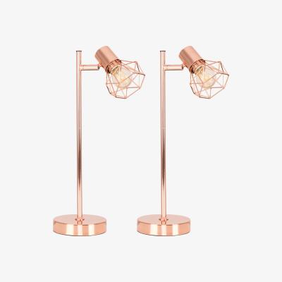 The Range Pair Of Modern Style Metal Basket Cage Desk Lamps In Copper Finish - Copper
