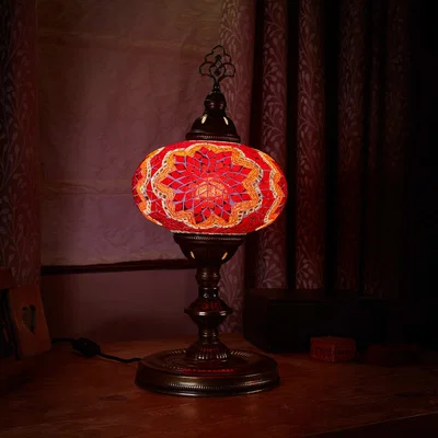 The Range Turkish Mosaic Glass Table Lamp Size 5 Red & Orange - Red & Orange
