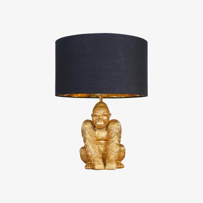 The Range Modern Gold Sitting Gorilla Monkey Design Table Lamp With Black Gold Drum Shade - Gold