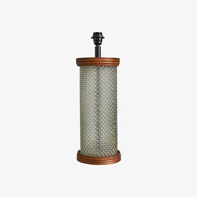 The Range Large Classic Dark Wood And Textured Clear Glass Cylinder Table Lamp Base - Clear