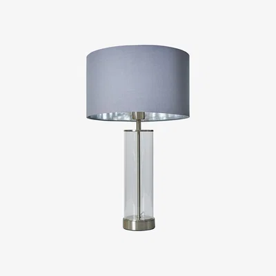 The Range Brushed Chrome And Clear Tube Table Lamp With Grey Chrome Cylinder Shade - Brushed Chrome
