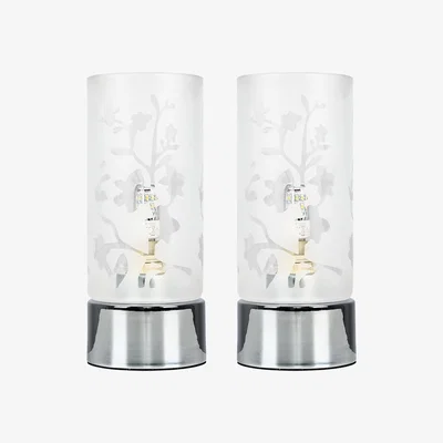 The Range Pair Of Floral Design Glass Polished Chrome Touch Table Lamps - Silver