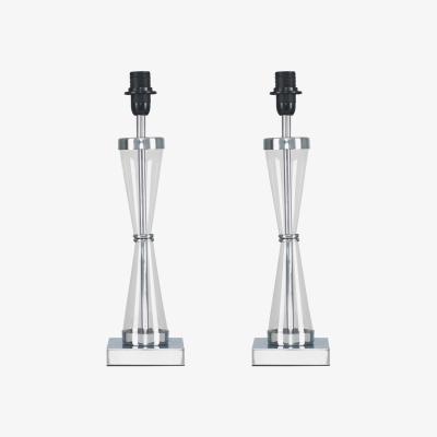 The Range Pair Of Contemporary Polished Chrome Hourglass Design Table Lamp Bases - Silver