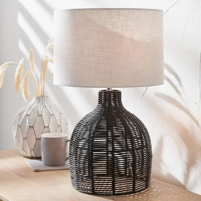 The Range Natural Wicker Table Lamp With Shade - Black