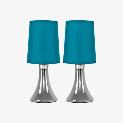 The Range Pair of Silver Table LampTouch OnOff With Blue Cylinder Shades - Silver