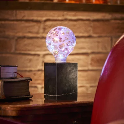 The Range Auraglow Modern Black Marble Stone Cube Table Lamp - Black / with Starry Multi-Coloured LED Bulb