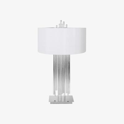 The Range Nickel Table Lamp With White Silk Shade - White And Silver