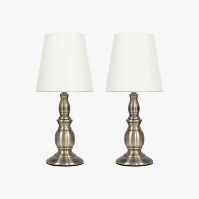 The Range Pair Of Vintage Traditional Antique Brassed Touch Table Lamps With Cream Shade - Cream