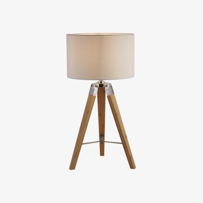 The Range Light Wood Base Table Lamp  With Cream Linen Shade - Brown
