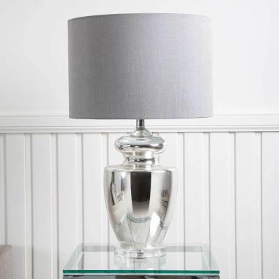 The Range Chrome Glass Table Lamp with Grey Drum Shaped Shade - Grey