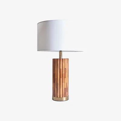 The Range Modern Natural Bamboo And Brass Cylinder Table Lamp With White Cylinder Shade - Wood
