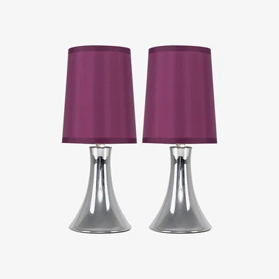 The Range Pair of Silver Table LampTouch OnOff With Purple Shades - Silver