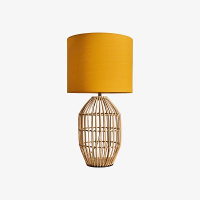 The Range Small Natural Table Lamp With Mustard Drum Shade - Natural
