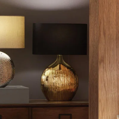 The Range Textured Ceramic Table Lamp With Black Shade - Gold