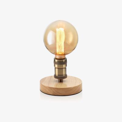 The Range Auraglow Mysa Vintage Retro Bras Wooden Round Table Lamp - Bronze / Lamp Only