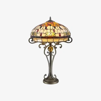 The Range BELOFAY 16 Inches Wide Tiffany Lamps, Stained Glass Handmade Vintage Table Lamp - Muliticolor