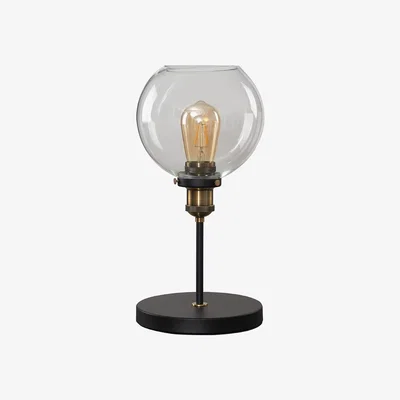 The Range Pair Of Industrial Black And Gold Table Lamps With Clear Glass Globe Shades - Black