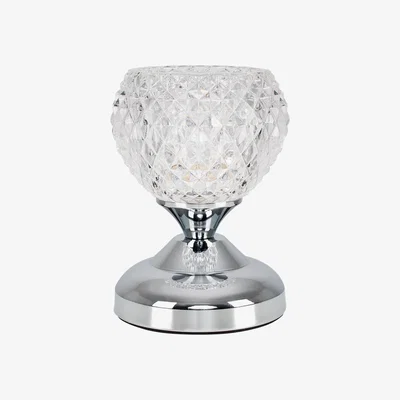 The Range Modern Silver Chrome And Decorative Glass Bedside Touch Table Lamp - Silver