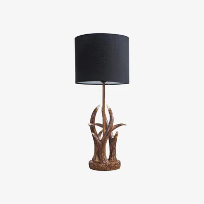The Range Intertwined Caribou Antler Design Table Lamp Rustic Finish With Black Shade - Brown