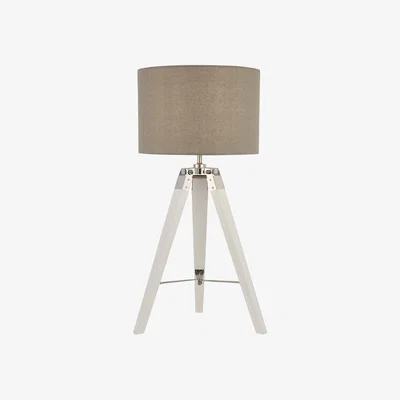 The Range White Base Table Lamp With Pale Grey Line Shade - White