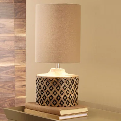 The Range Natural Hand Carved Table Lamp - Dark Wood / Short