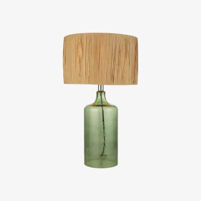 The Range Green Glass Table Lamp with Raffia Shade  - Green