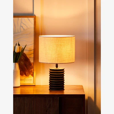 Rose & Grey Small Mauro Mango Wood Table Lamp with Small Warm White Linen Shade